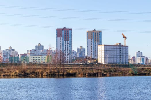 Shot of the modern city on the bank of the river