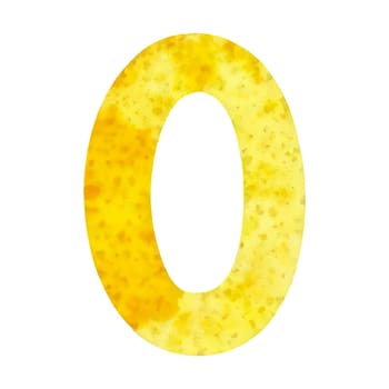 Yellow watercolor number 0 zero for the birthday PNG