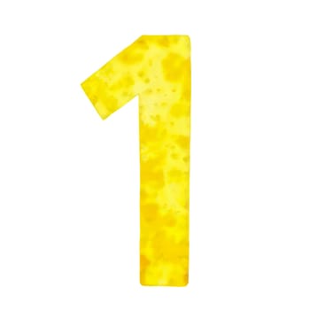 Yellow watercolor number 1 one for the birthday PNG