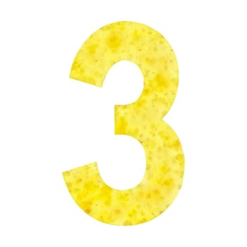 Yellow watercolor number 3 three for the birthday PNG