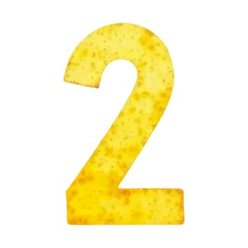 Yellow watercolor number 2 two for the birthday PNG