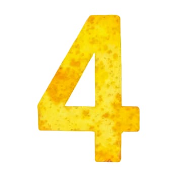 Yellow watercolor number 4 four for the birthday PNG