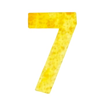 Yellow watercolor number 7 seven for the birthday PNG