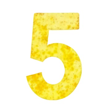 Yellow watercolor number 5 five for the birthday PNG