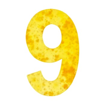 Yellow watercolor number 9 nine for the birthday PNG