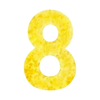 Yellow watercolor number 8 eight for the birthday PNG