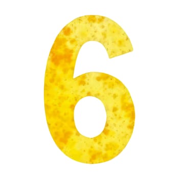 Yellow watercolor number 6 six for the birthday PNG