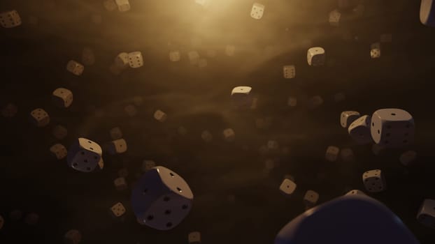 Falling Dice In The Air, 3D illustration Background for advertising and wallpaper in casino and gambling scene. 3D rendering in decorative concept.