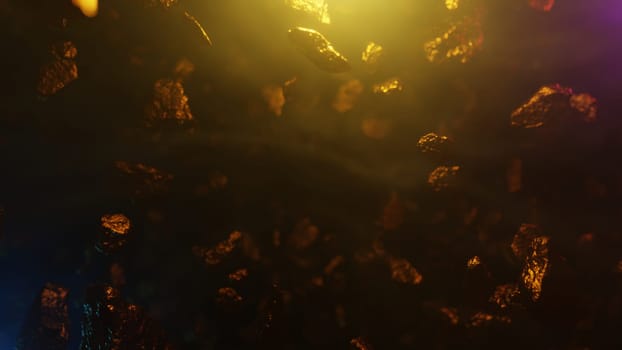 Gold Stone In The Dark, 3D illustration Background for advertising and wallpaper in business and mining scene. 3D rendering in decorative concept.