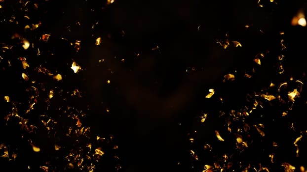 Gold Sheet Was Torn Into Pieces And Floated In The Air, 3D illustration Background for advertising and wallpaper in business and gold scene. 3D rendering in decorative concept.