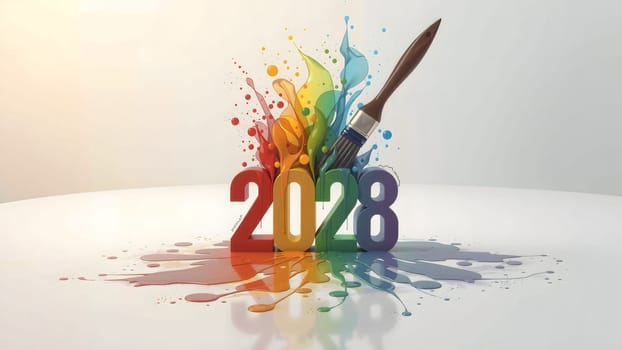 The Creative Happy New Year 2028 with Paint Strokes