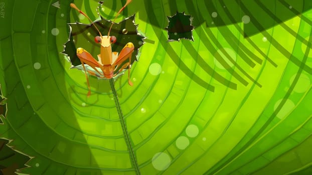 The Baby Praying Mantis hanging on leaf with nice green color