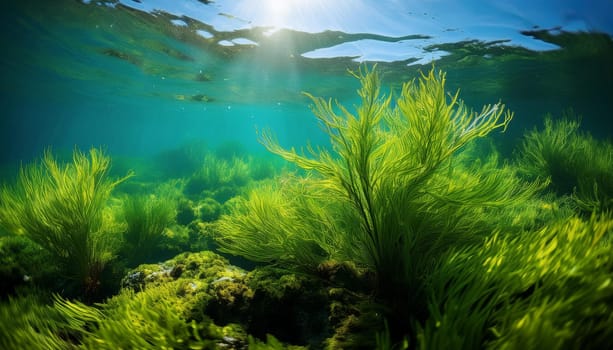 seaweed algae underwater background scene, AI generated image
