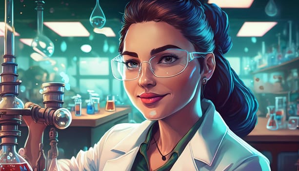 young female scientist in lab, AI generated image