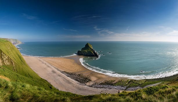 beach scene natural panorama, AI generated image