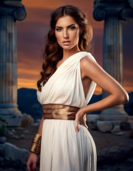 pretty young woman from ancient greece dressed in white, AI generated image