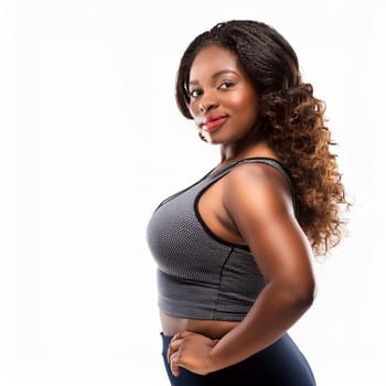 pretty young woman over white background, AI generated image