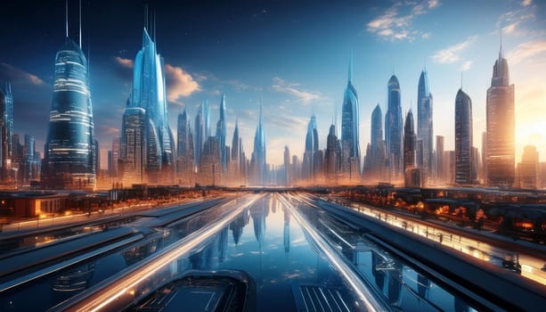 futuristic cityscape landscape scenery, AI generated image