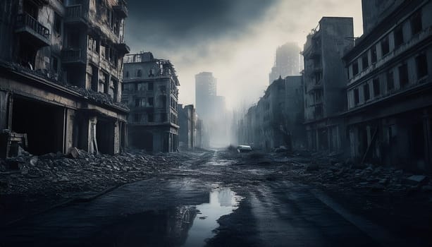 abandoned town ghost city background, AI generated image