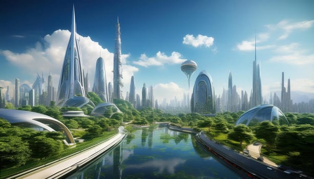 futuristic cityscape landscape scenery, AI generated image
