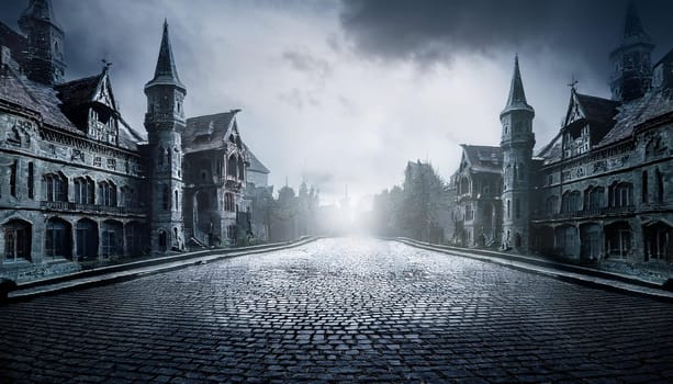 abandoned town ghost city background, AI generated image