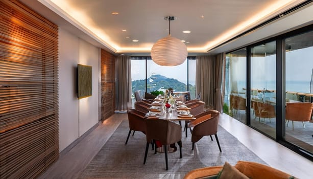 modern hotel breakfast room interior, AI generated image