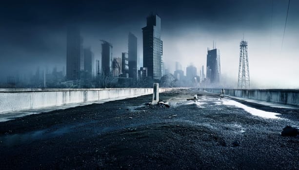 abandoned town ghost city background, AI generated image