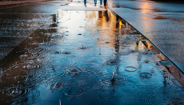 rain drops in a puddle of rain, AI generated image