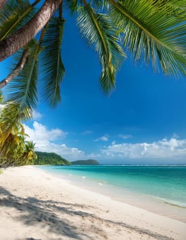 tropical beach scene natural panorama, AI generated image