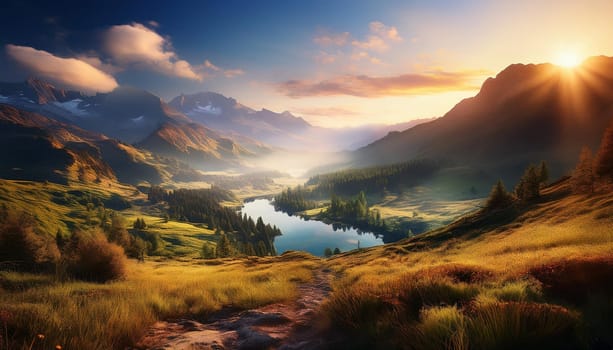 serene alpine natural landscape scenery, AI generated image