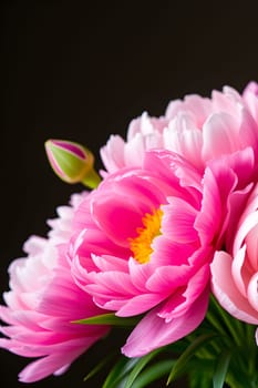 pink peonies flowers nature plants green leaves beautiful bouquet. High quality illustration generated ai alt
