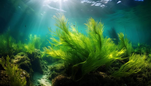 seaweed algae underwater background scene, AI generated image