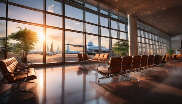 modern airport lounge waiting area, AI generated image