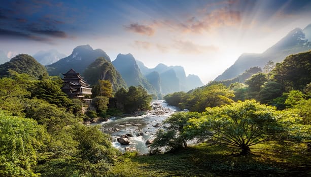 chinese natural landscape background, AI generated image