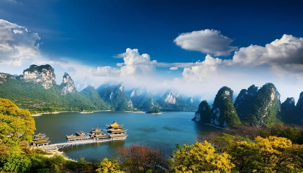 chinese natural landscape background, AI generated image