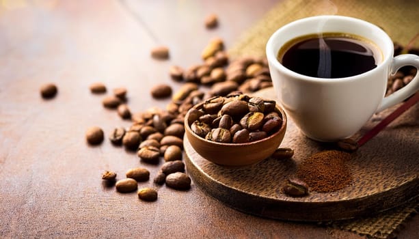 coffee beans and coffee cup, AI generated image