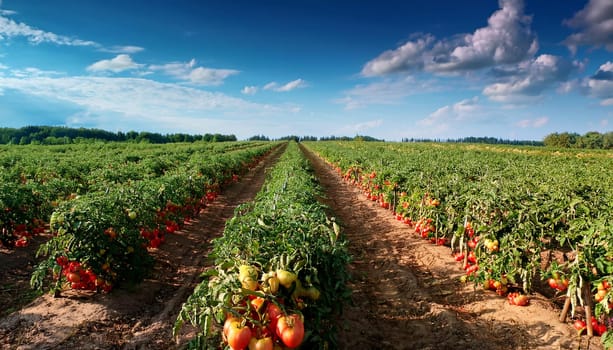 field of tomatoes background, AI generated image