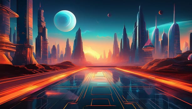 futuristic cityscape landscape scenery, AI generated image
