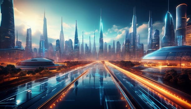futuristic cityscape landscape scenery, AI generated image