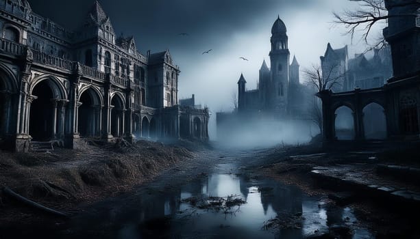 abandoned town ghost city background, AI generated image