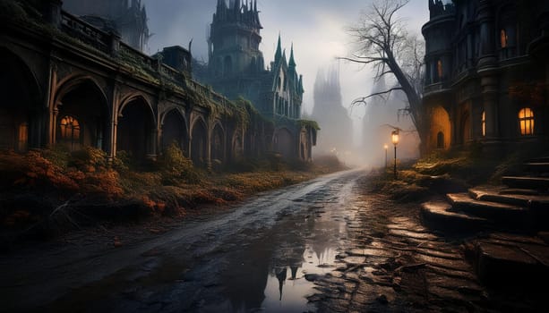 abandoned town ghost city background, AI generated image