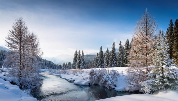 natural seasonal scene in winter, AI generated image