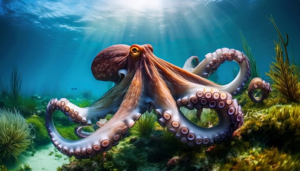 octopus under water on the sea bed
