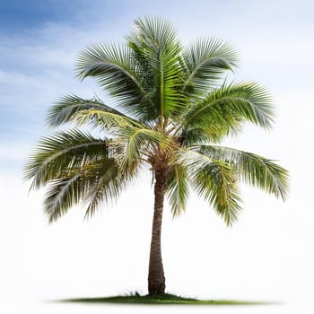 palm tree over white background and blue sky, AI generated image
