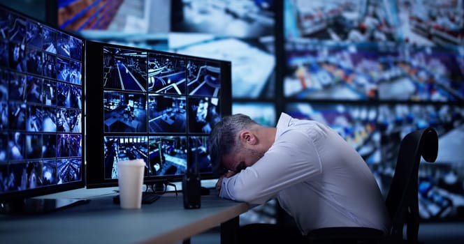 Security System CCTV Camera Operator Using Computer Monitor