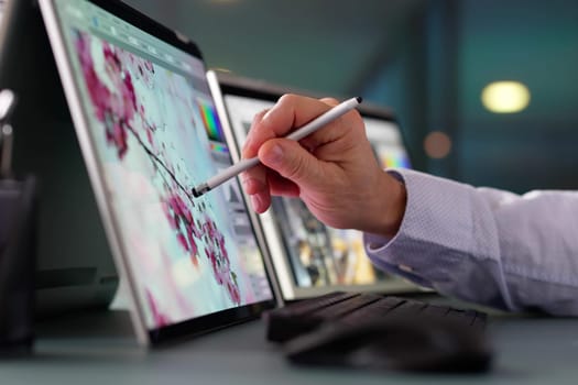 Office Designer At Work: Graphic Artist On Computer