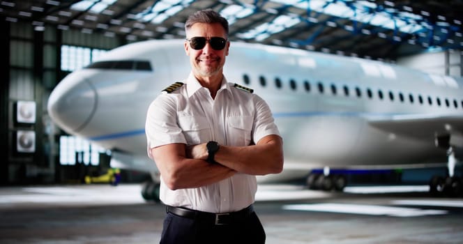 Airplane Pilot Working For Airline. Captain At Airport