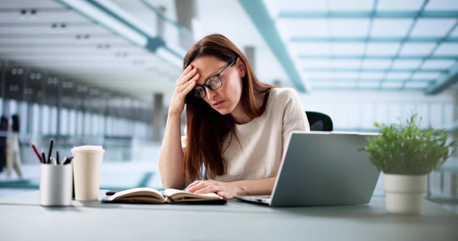 Young female journalist researches music for virtual online webinar review.