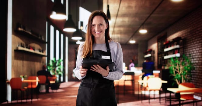 An Entrepreneurial Woman Balances Waitressing and Managing a Small Business.