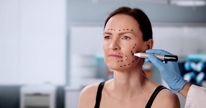 Aesthetic journey: young woman getting facelift by skilled cosmetic surgeon.